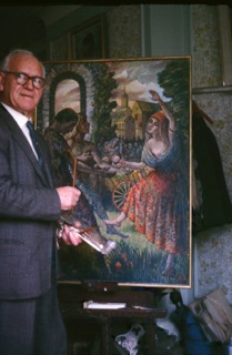 Goldstein pic 2 With his painting Les Miserables, 1965.jpeg